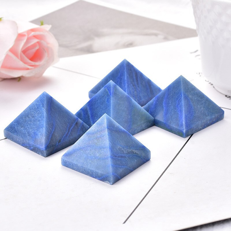 Natural Blue Aventurine Jasper Quartz Crystal Energy Tower Pyramid Healing Decor