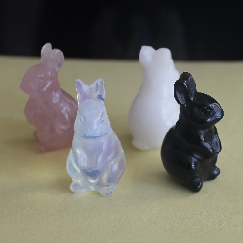 Carved gemstone crystal rabbit bunny figurine animal carving home decor 1.5&apos;&apos;