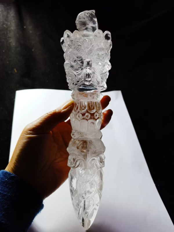 Giant Tibetan High Altitude Clear Quartz Crystal Amulet Dorje Vajra Phuba 10.2&apos;&apos;