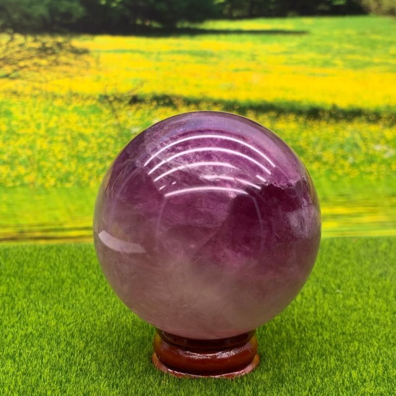 395G Natural Fluorite ball Colorful Quartz Crystal Gemstone Healing + Stand