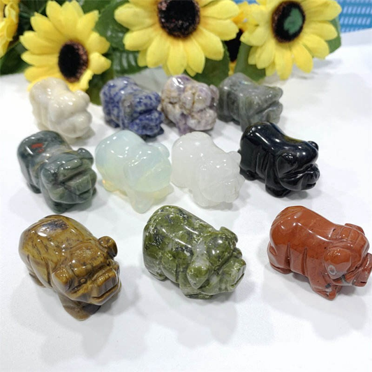 Natural Quartz Crystal Skull Carved Pig Healing Stone Wild Boar Piggy Animal Gem