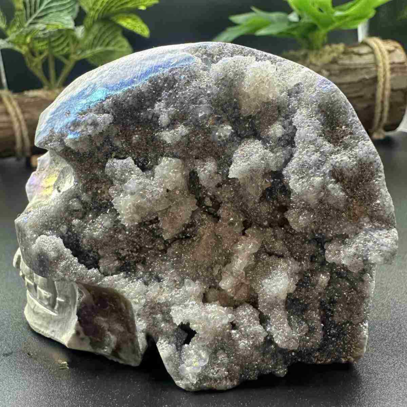535g electroplate Natural sphalerite hand carved skull decor gem Healing