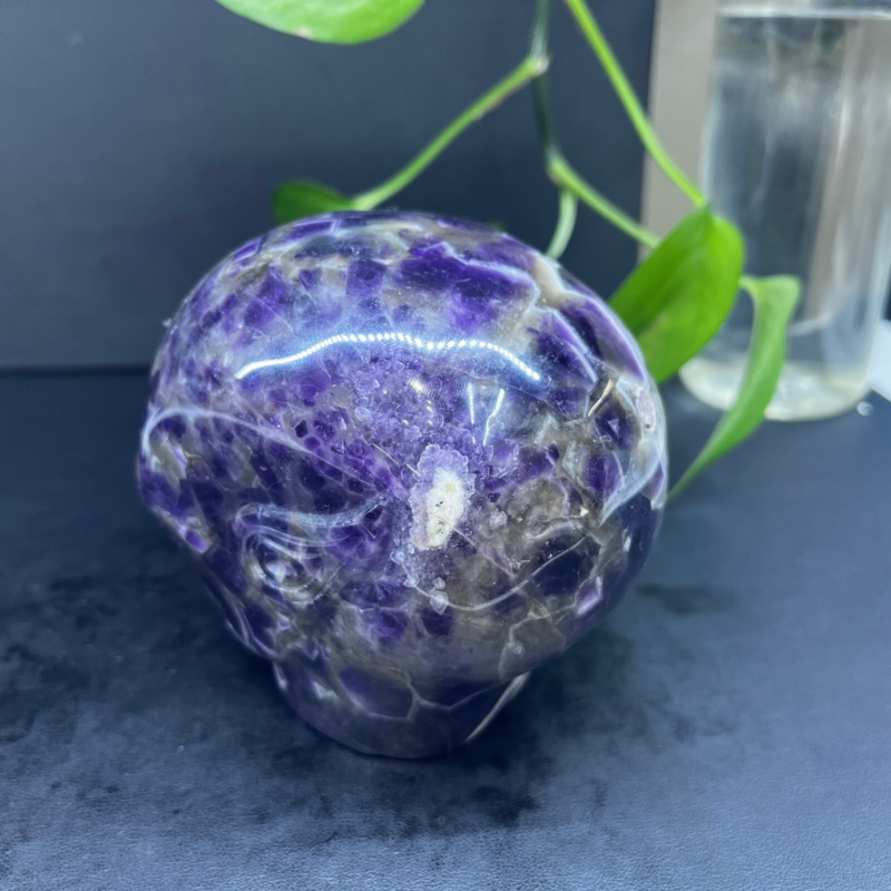 2.71LB Natural dream amethyst aliens Quartz Carved Crystal Skull Reiki Gem Decor