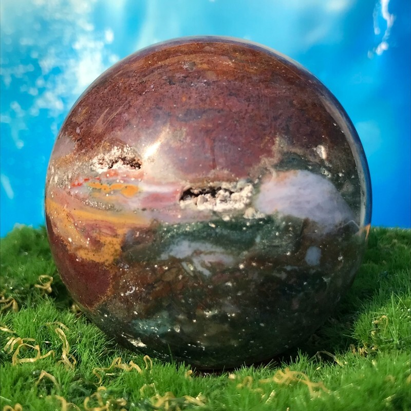 358G Rare Natural Ocean Jasper Quartz Ball Crystal Ball Sample Repair