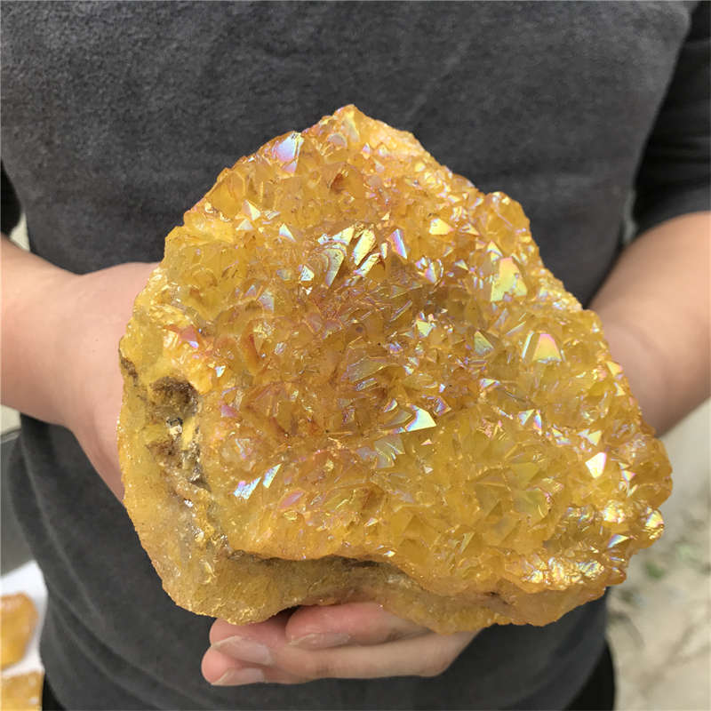 920g Electroplate Rainbow cluster quartz crystal mineral specimen reiki healing