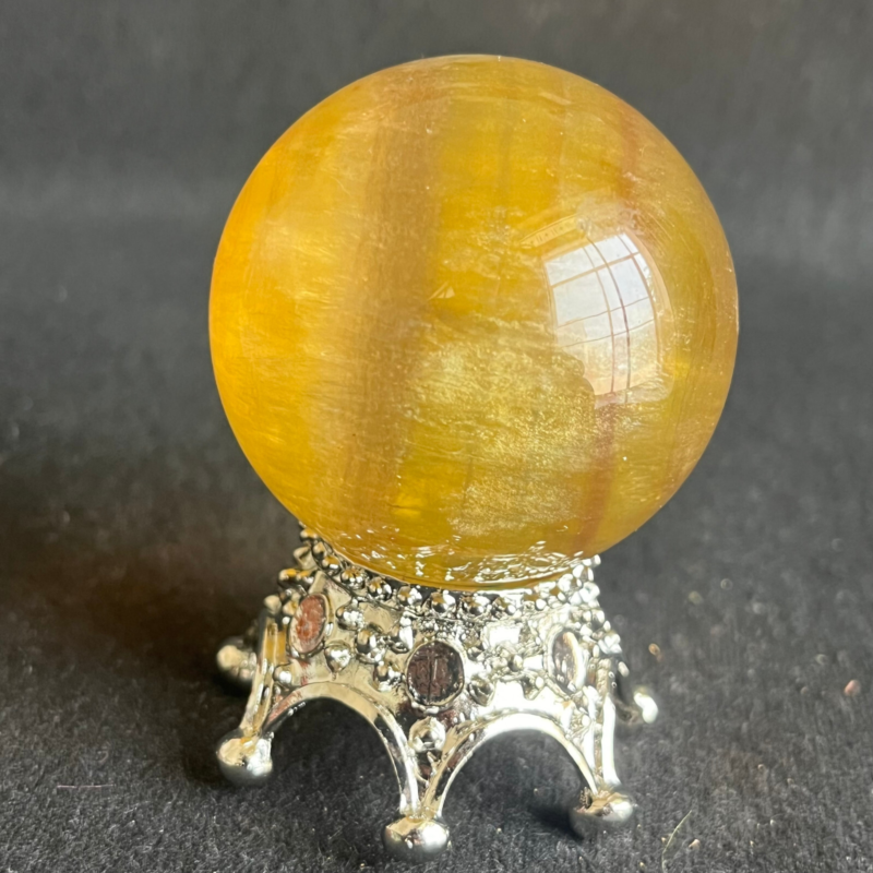 209G  Natural yellow fluorite quartz crystal ball sphere healing+stand