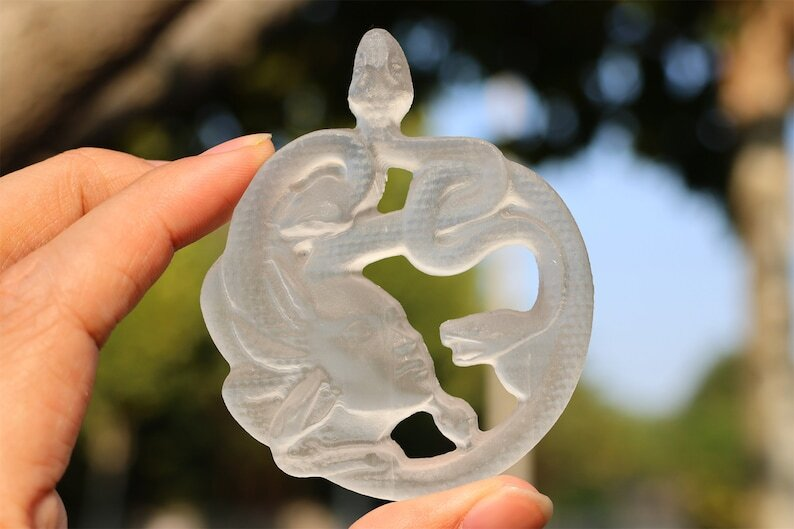 3.1" Hand Carved Natural Gypsum Medusa Reiki Crystal Skull Decor Crystal Gift 1x