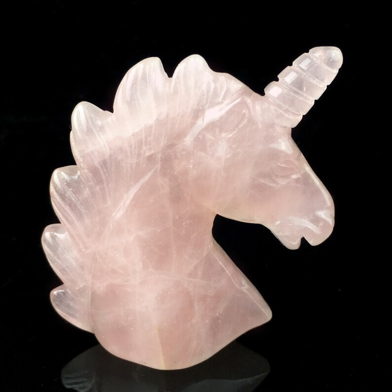 Natural Rose Quartz Unicorn Crystal Animal Mineral Specimens Sculpture Heal 1pc