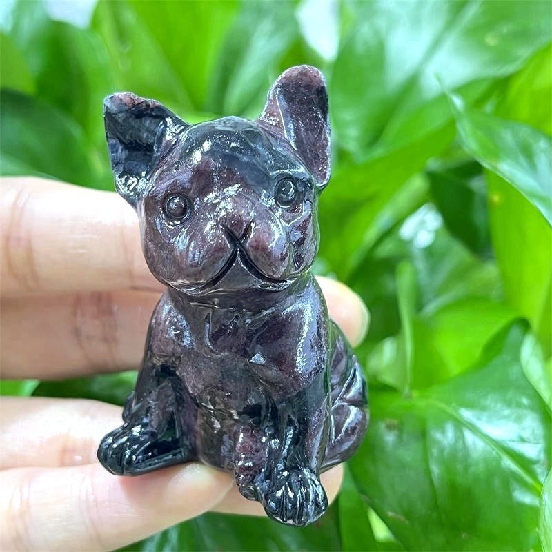 3cm Natural Quartz Crystal Carved Rough Stone French Bulldog Energy Animal Decor