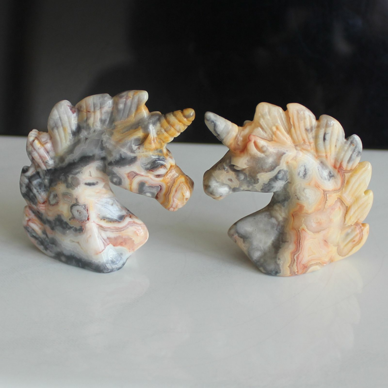 HLbshi Hand Carved Mixed Gemstone quartz crystal Unicorn animal Figurine Carving
