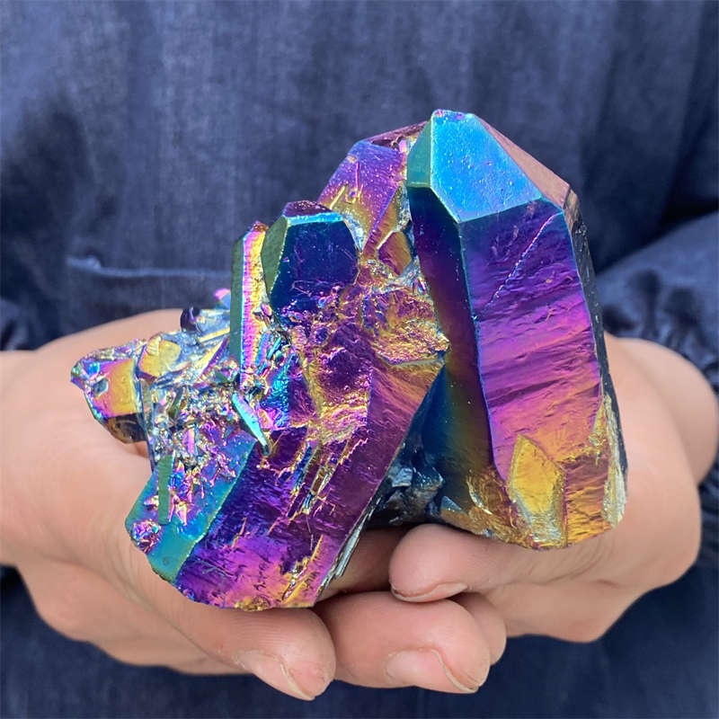 380g Electroplate Rainbow cluster quartz crystal mineral specimen reiki healing