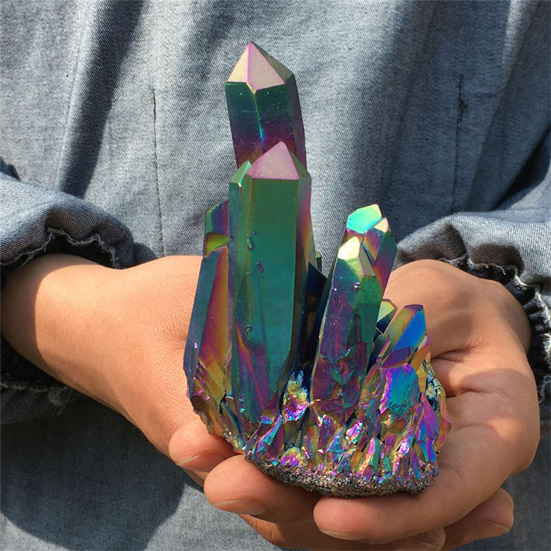 320g Electroplate Rainbow cluster quartz crystal mineral specimen reiki healing