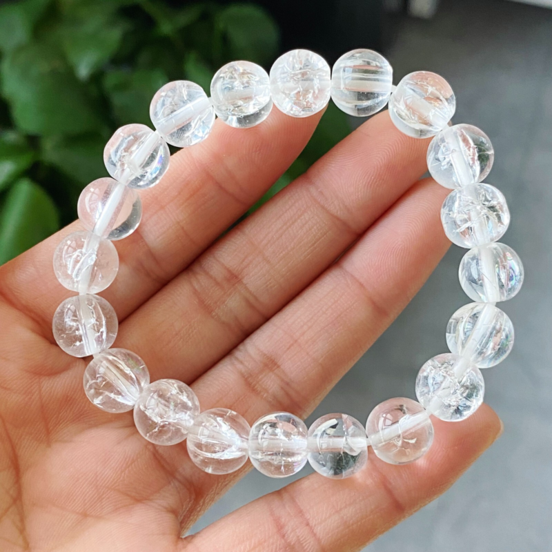 10mm2Natural Himalayan Rainbow Quartz Crystal Water Sticky Beads Bracelet