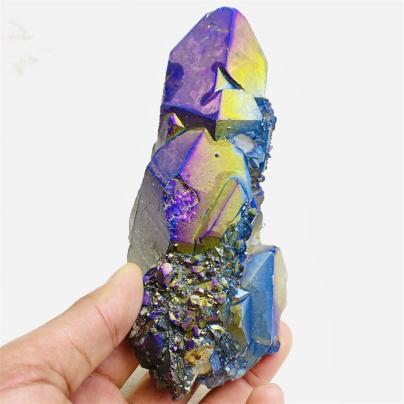 670gColor Flame Aura Electroplate Quartz Crystal Cluster Specimen Healing Stone
