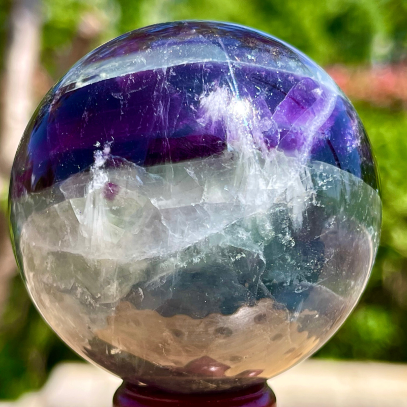 393G Rare natural snowflake feather fluorite crystal ball therapeutic ball