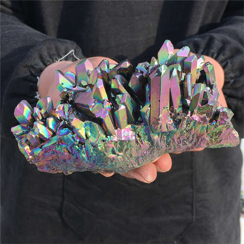 560g Electroplate Rainbow cluster quartz crystal mineral specimen reiki healing