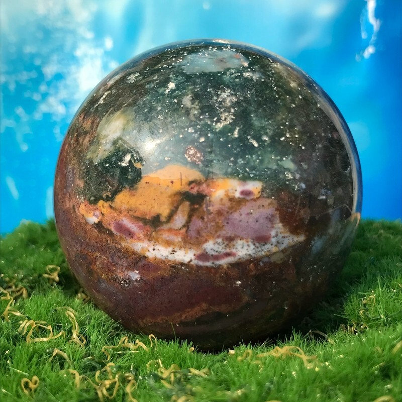 358G Rare Natural Ocean Jasper Quartz Ball Crystal Ball Sample Repair