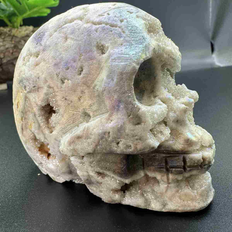 545g electroplate Natural sphalerite hand carved skull decor gem Healing