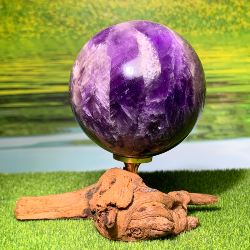 292G Rare High Quality Purple Dream Amethyst Quartz Crystal Sphere Healing Ball+
