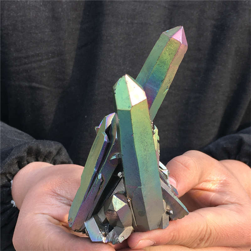 200g Electroplate Rainbow cluster quartz crystal mineral specimen reiki healing