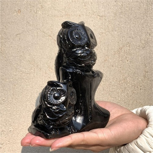 670g Natural carved Gold obsidian owl Reiki crystal skull decor crystal gift