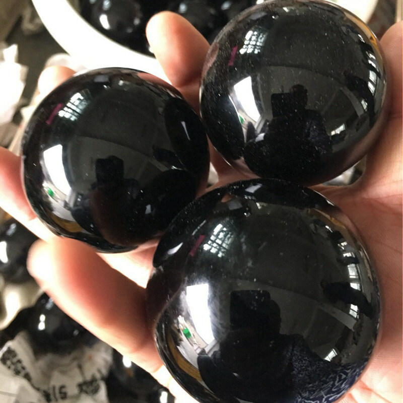 80MM Large Natural Black Obsidian Crystal Sphere Ball Healing Rock Stone + Stand