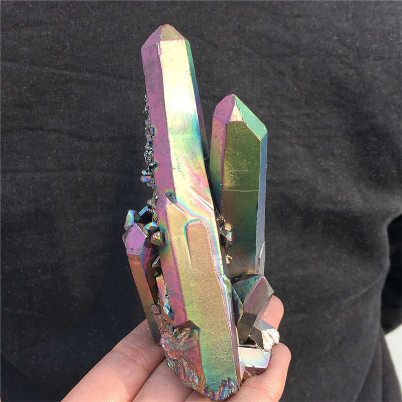 200g Electroplate Rainbow cluster quartz crystal mineral specimen reiki healing