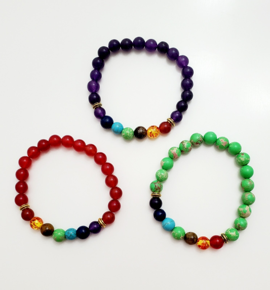 7 Chakra Healing Balance Beaded Bracelet Natural Stone 8 mm Beads.