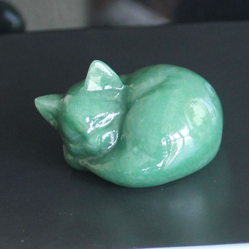 Carved crystal gemstone crystal sleeping cat figurine animal statue decor 2&apos;&apos;