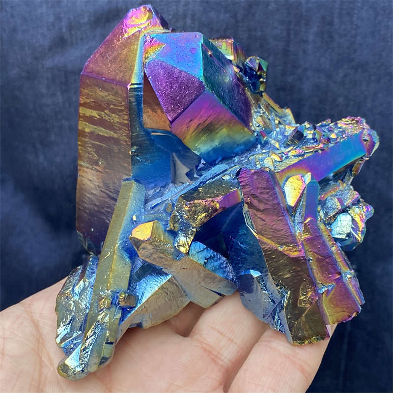 380g Electroplate Rainbow cluster quartz crystal mineral specimen reiki healing