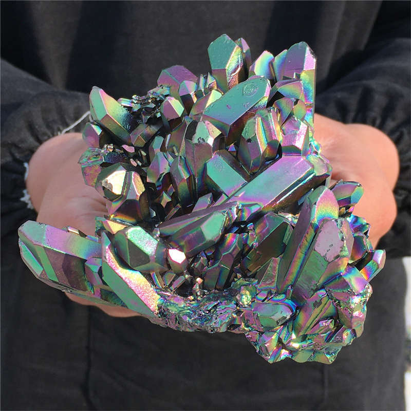 560g Electroplate Rainbow cluster quartz crystal mineral specimen reiki healing