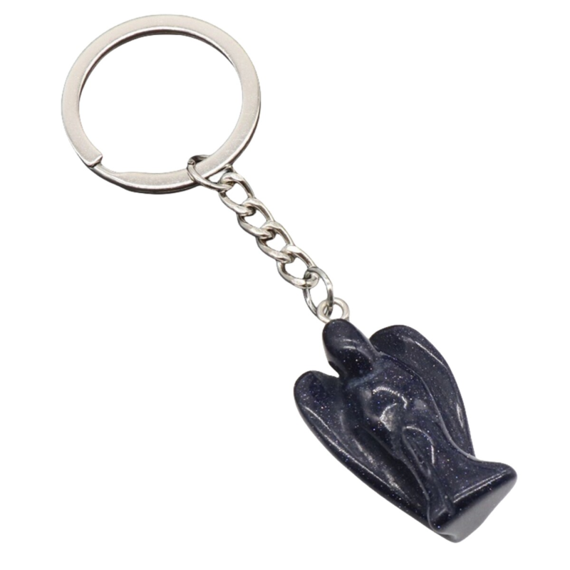 3PCS Healing Energy Gemstone Angel Key Fob Decorative Keychain for Women Men