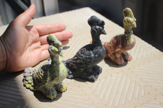 3pcs 12cm   Natural 3 kinds of materials carved  peacock