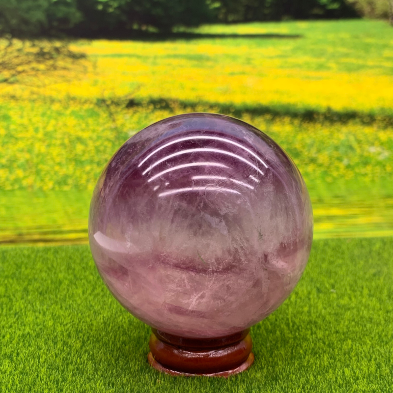 395G Natural Fluorite ball Colorful Quartz Crystal Gemstone Healing + Stand