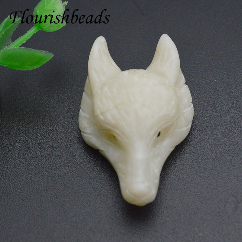 Multi Natural Stone Quartz Crystal Carved Wolf Head Animal Pendant DIY Necklace