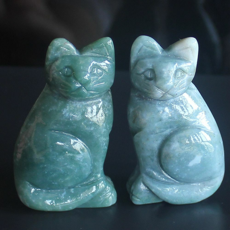 Carved mixed gemstone quartz crystal cat figurine animal carving home decor 2&apos;&apos;