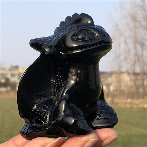 300g Natural Carved obsidian Toothless Figurines Reiki Quartz Crystal Skull Deco