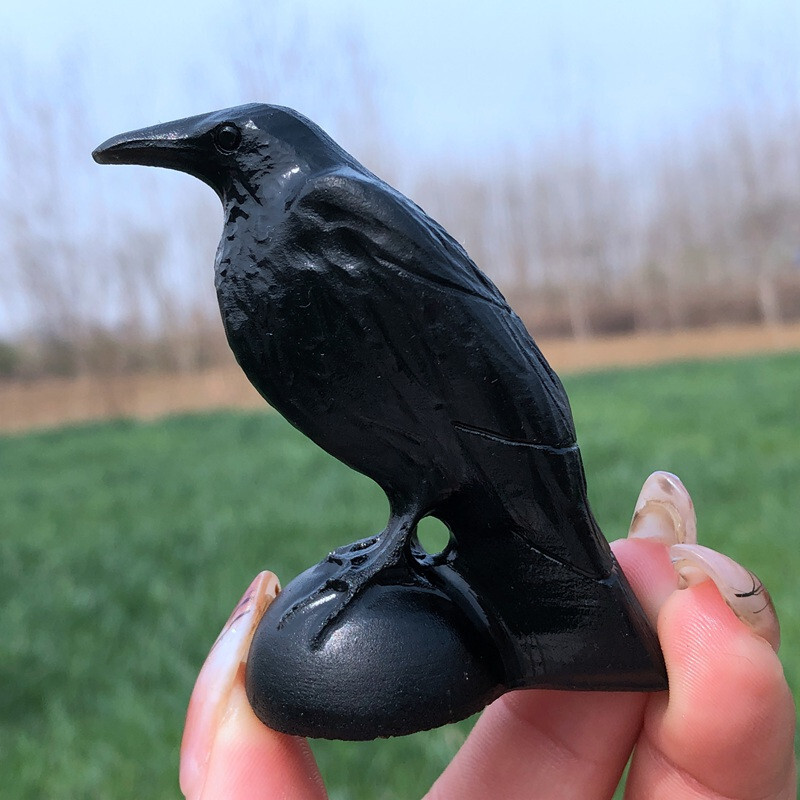 Natural obsidian crystal hand carved Raven skull Quartz reiki Decoration 1pc