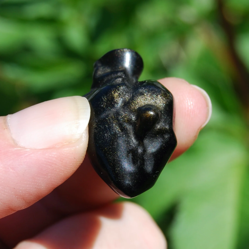 ONE 1.25in Gold Sheen Obsidian Anatomical Heart, Realistic Crystal Carving