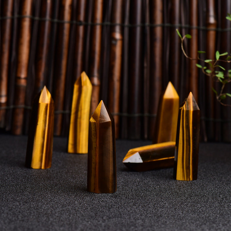 Natural Yellow Tiger's Eye Rough Stone Polished Yellow Tiger's Eye Prism Crystal Hexagonal Prism