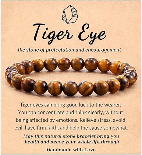 Natural Stone with Cardboard Beads Elastic String Bracelet Crystal Agate Tiger-Eye Bracelet Ornament