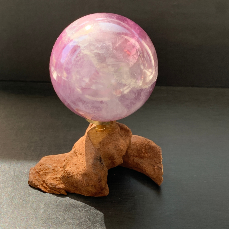 243G Natural Fluorite ball Colorful Quartz Crystal Gemstone Healing + Stand