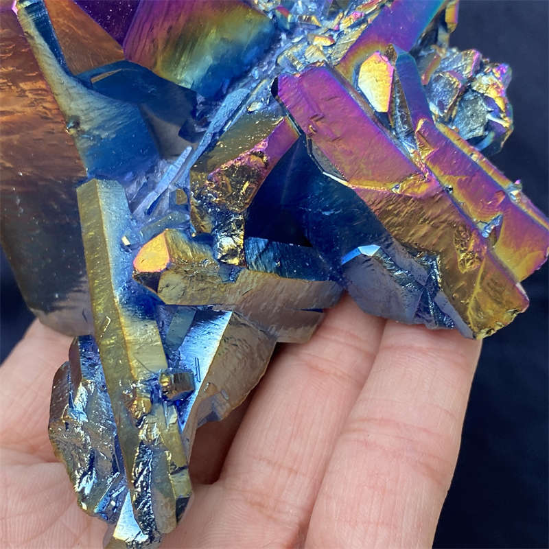 380g Electroplate Rainbow cluster quartz crystal mineral specimen reiki healing