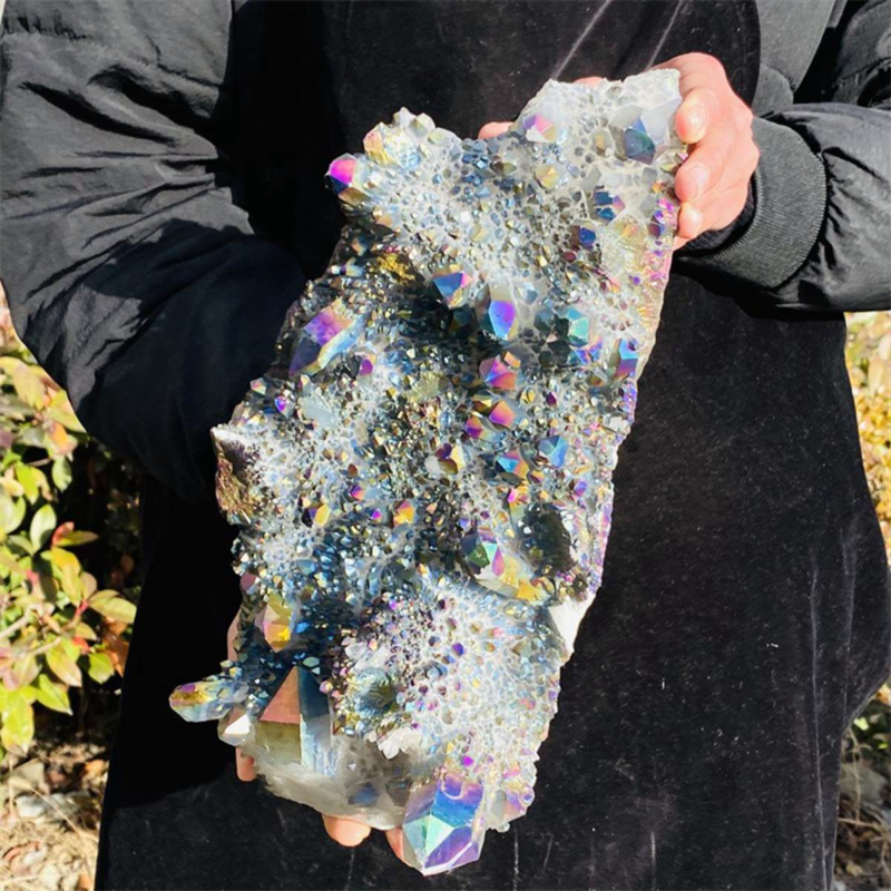 6160g Color Flame Aura Electroplate Agate Quartz Crystal Cluster Specimen