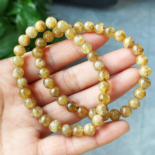 6.8mm 2pcs Genuine Natural Yellow Kunzite Crystal Round Beads Bracelet