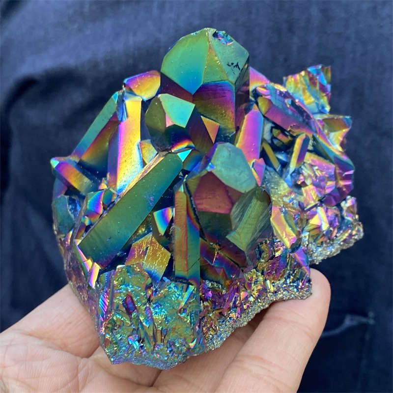 440g Electroplate Rainbow cluster quartz crystal mineral specimen reiki healing