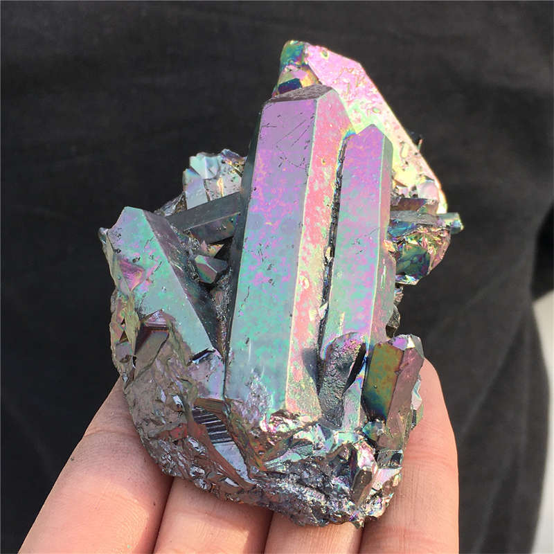 210g Electroplate Rainbow cluster quartz crystal mineral specimen reiki healing