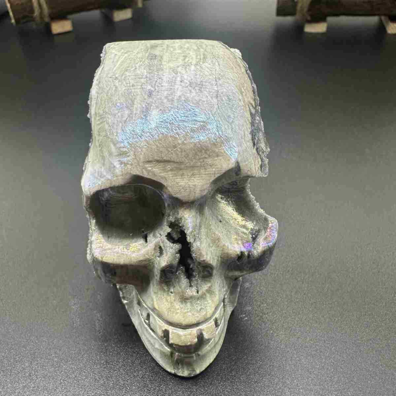 535g electroplate Natural sphalerite hand carved skull decor gem Healing