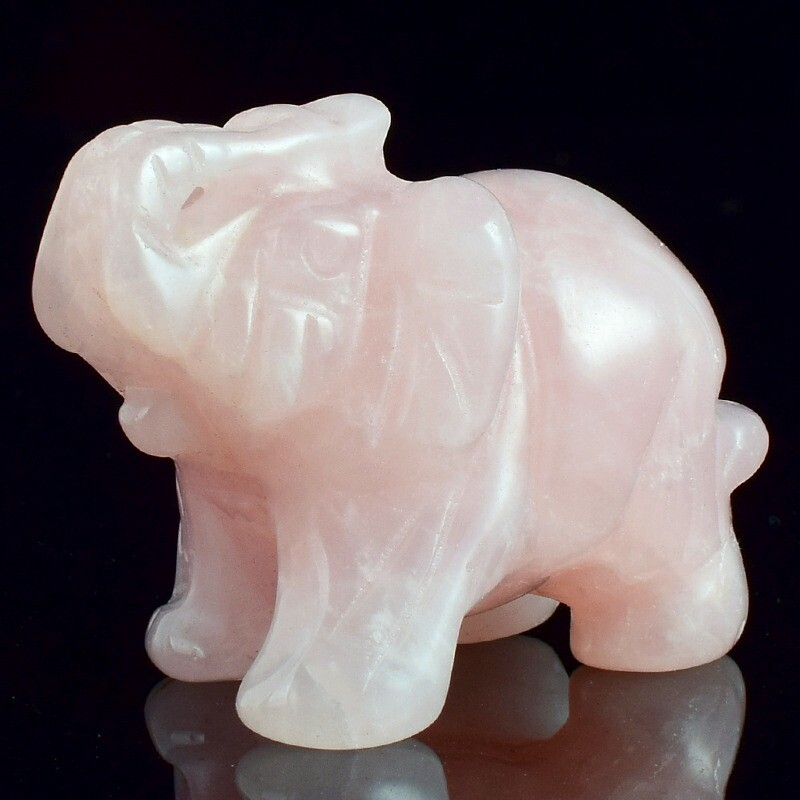 Natural Rose Quartz Crystal Carved Elephant Healing Stone Animal Sculpture Reiki
