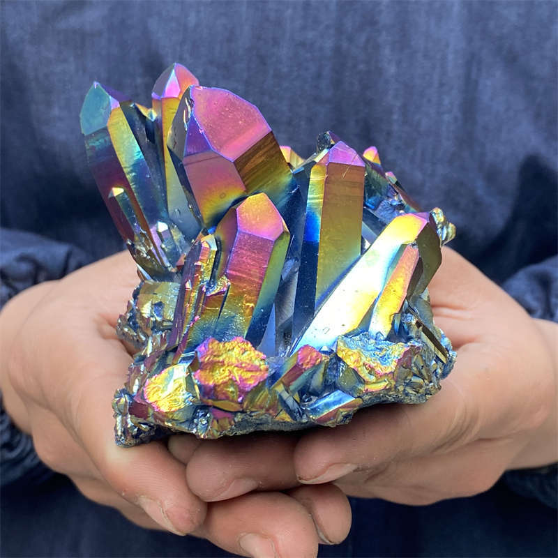 440g Electroplate Rainbow cluster quartz crystal mineral specimen reiki healing